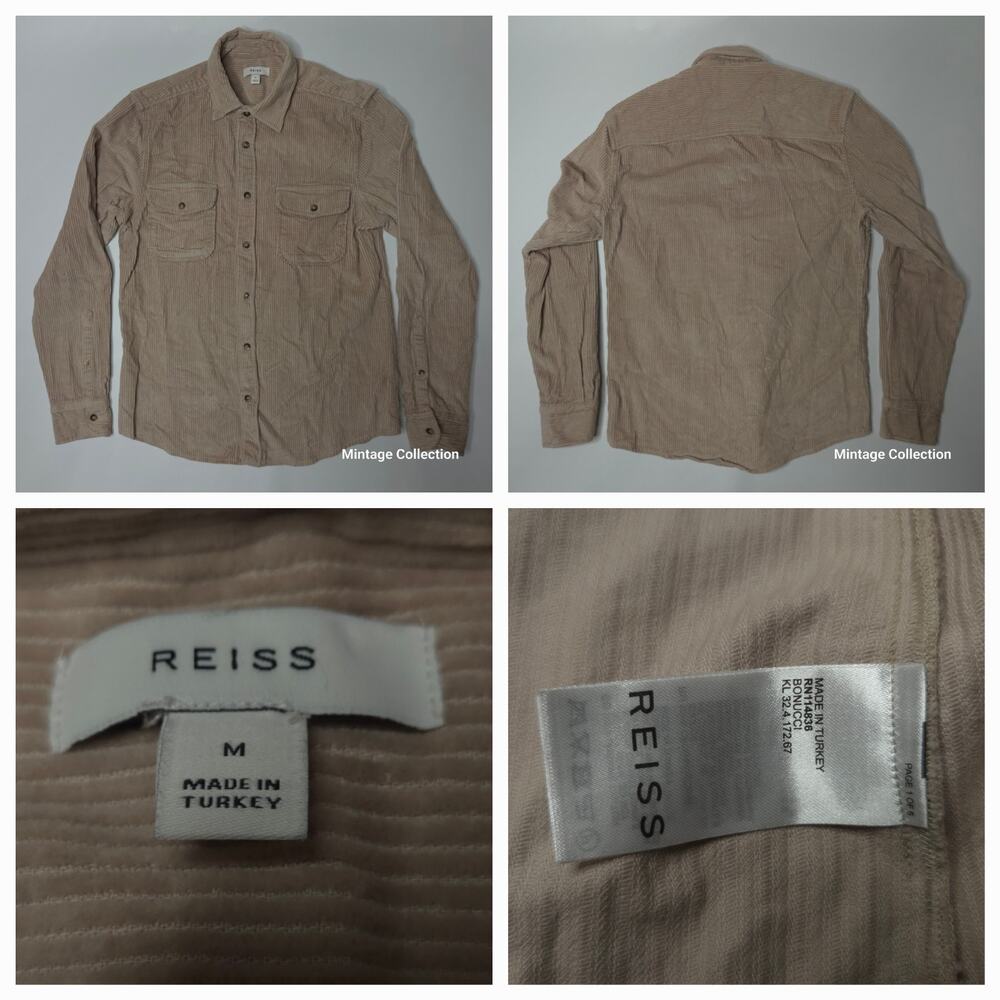 REISS Bonucci Corduroy Twin Pocket Button Up Beige Longsleeve Shirt Men's Size M